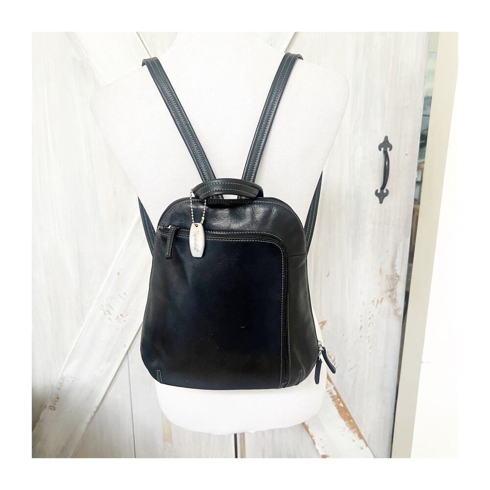 Tignanello Mini Backpack Women's Black Leather Silver Hardware Everyday Casual
